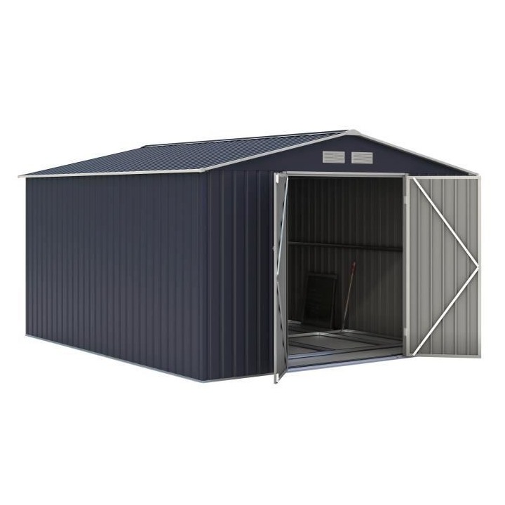 Abri de jardin en métal 8,84 m2 - Kit d'ancrage inclus - Gris anthrac