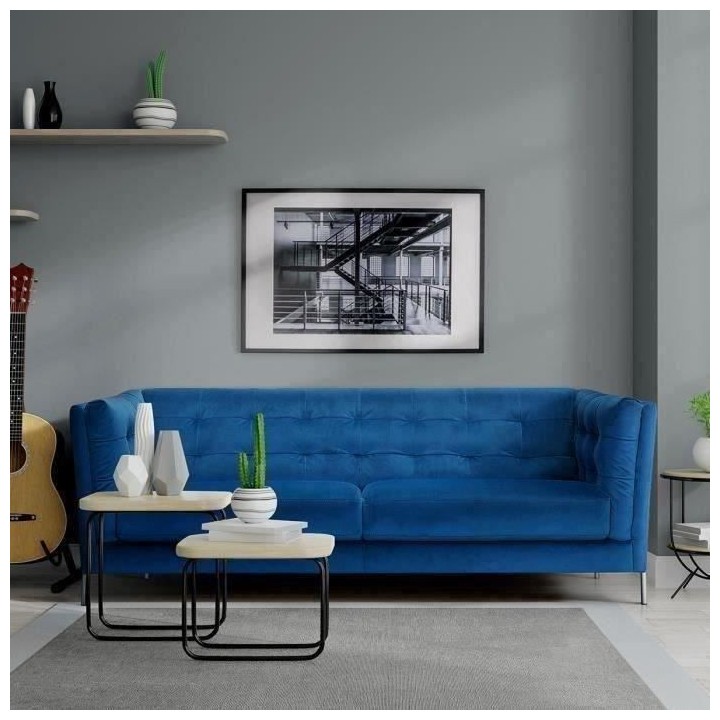 Canapé 3 places HAMPTON -Velours Bleu nuit - L 213 x P 93 x H x 80 cm