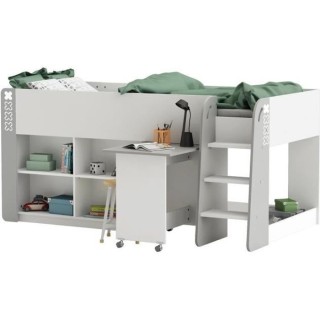 DEMEYERE Lit combiné enfant - Mdf - Blanc/Gris - 90x200 cm - HAMPTON