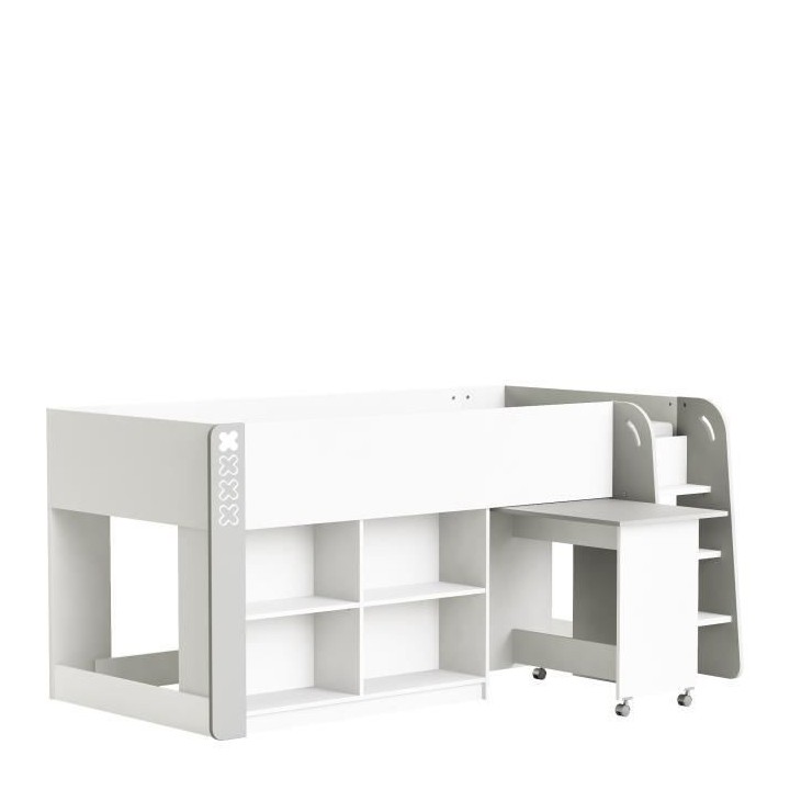 DEMEYERE Lit combiné enfant - Mdf - Blanc/Gris - 90x200 cm - HAMPTON
