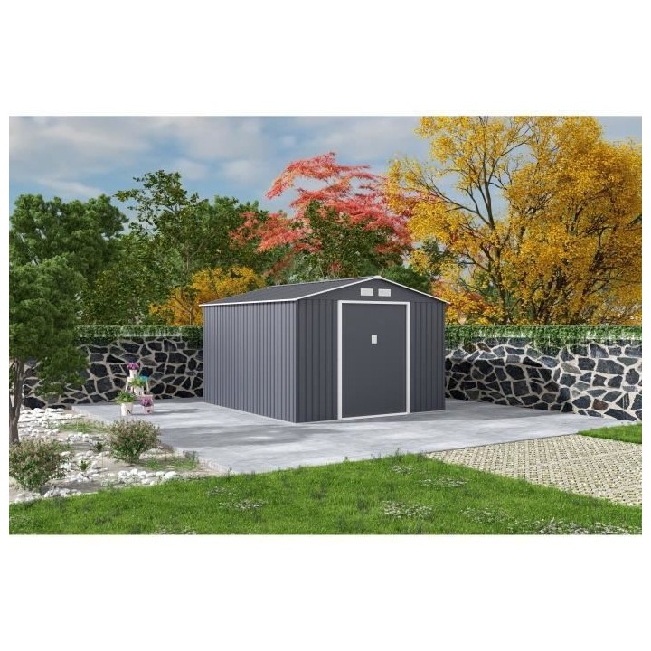 Abri de jardin en acier 8,48 m² - Kit d'ancrage inclus - Gris anthrac