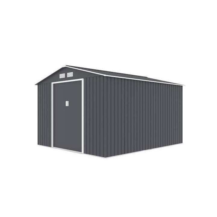 Abri de jardin en acier 8,48 m² - Kit d'ancrage inclus - Gris anthrac