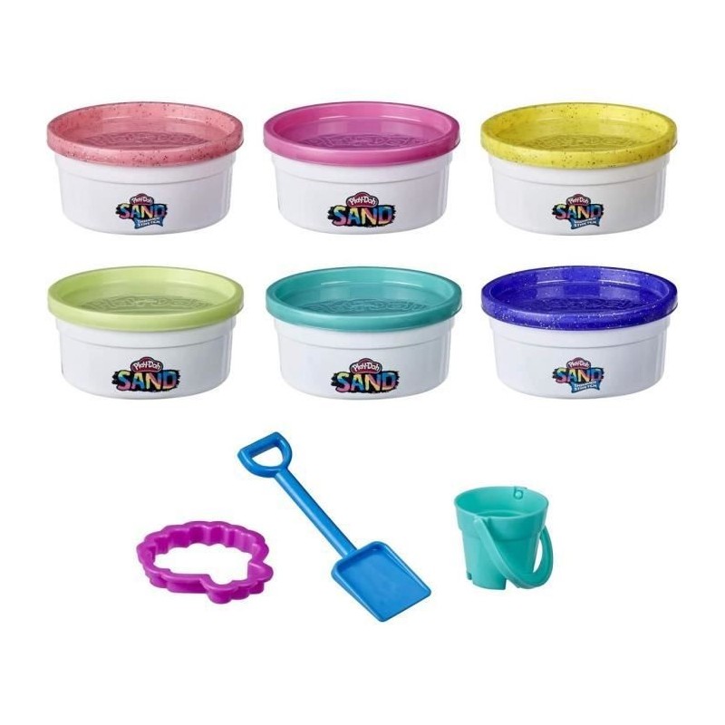 PLAY-DOH - Sand - Coffret de 6 Pots de pâte atoxique PLAY-DOH - Sand et Shimmer Stretch -  Pots de 112 g