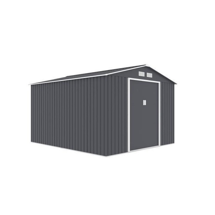 Abri de jardin en acier 8,48 m² - Kit d'ancrage inclus - Gris anthrac