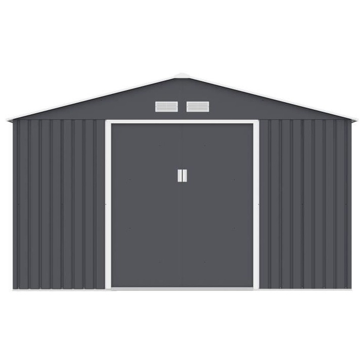 Abri de jardin en métal 10,78 m2 - Kit d'ancrage inclus - Gris anthra