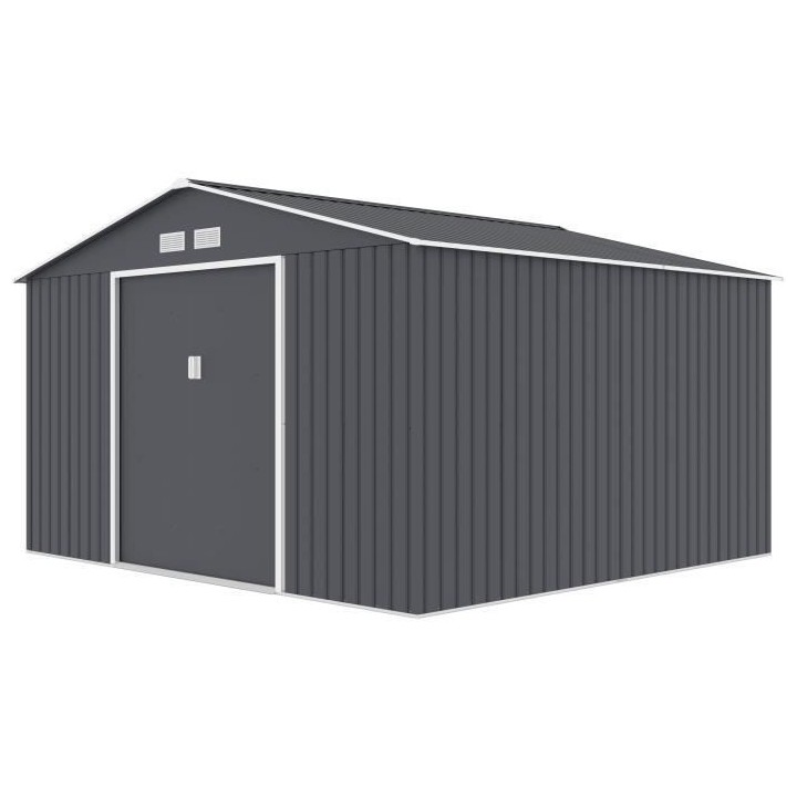 Abri de jardin en métal 10,78 m2 - Kit d'ancrage inclus - Gris anthra