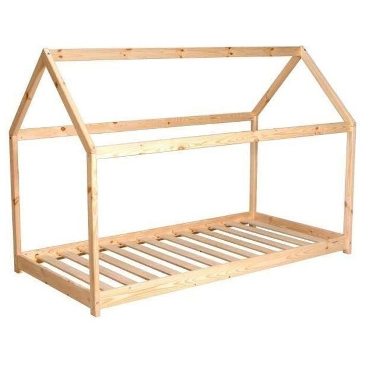 WEBER Panda Lit enfant cabane Montessori 90 x 190 cm - Bois pin massif