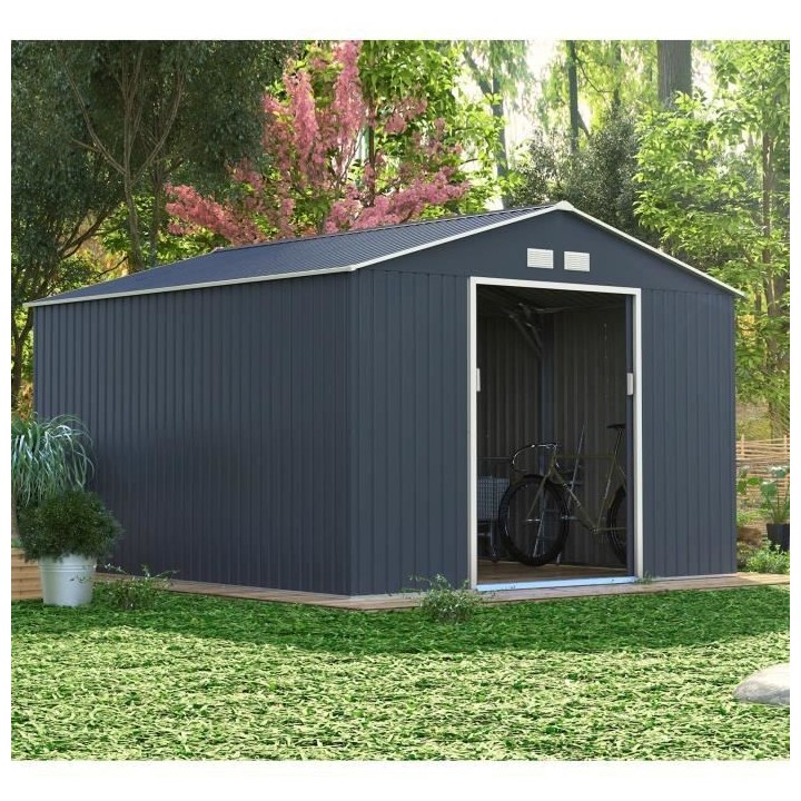Abri de jardin en acier 12,99 m² - Kit d'ancrage inclus - Gris anthra
