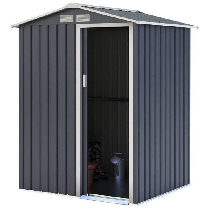Abri de jardin en métal 1,63 m² - Kit d'ancrage inclus - Gris anthra
