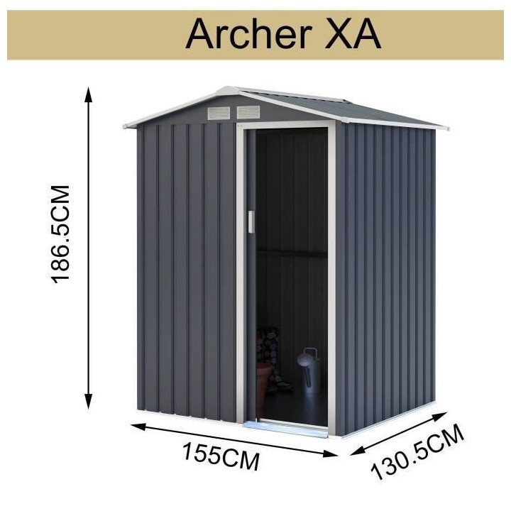 Abri de jardin en métal 1,63 m² - Kit d'ancrage inclus - Gris anthra