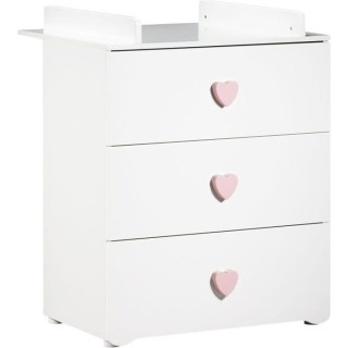 BABY PRICE New Basic Commode a langer 3 tiroirs - Boutons Coeur Rose