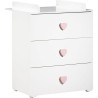 BABY PRICE New Basic Commode a langer 3 tiroirs - Boutons Coeur Rose