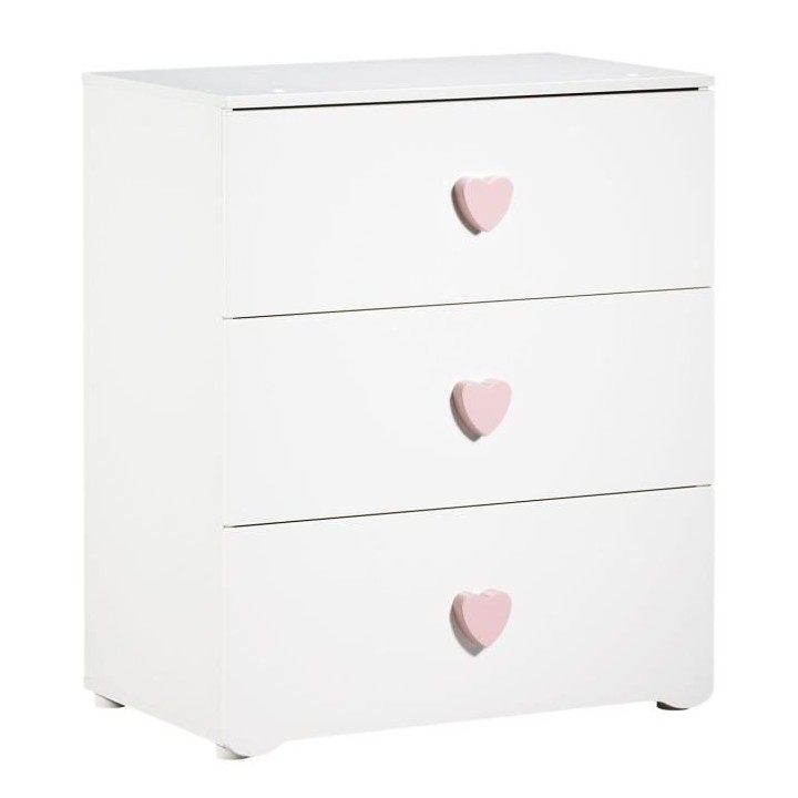 BABY PRICE New Basic Commode a langer 3 tiroirs - Boutons Coeur Rose