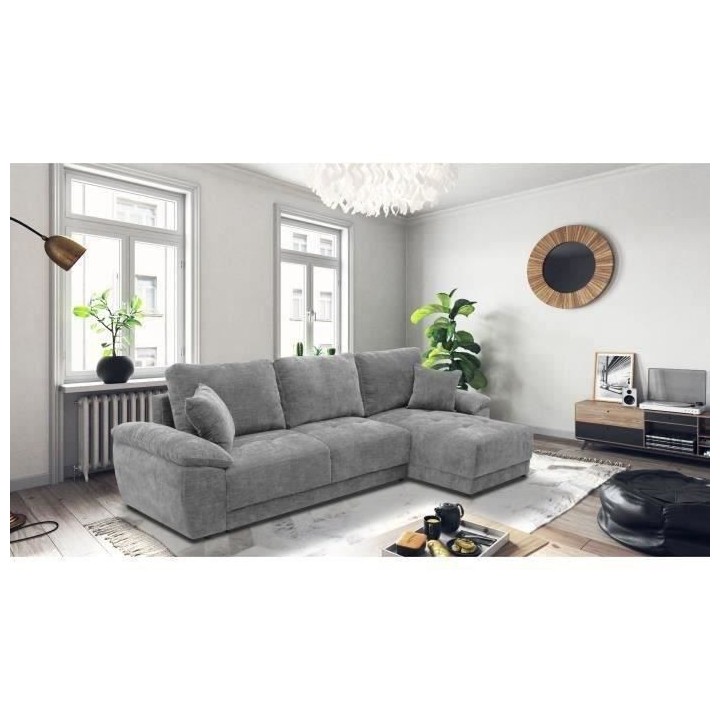 Canapé d'angle convertible réversible ARIEL - Tissu Gris anthracite