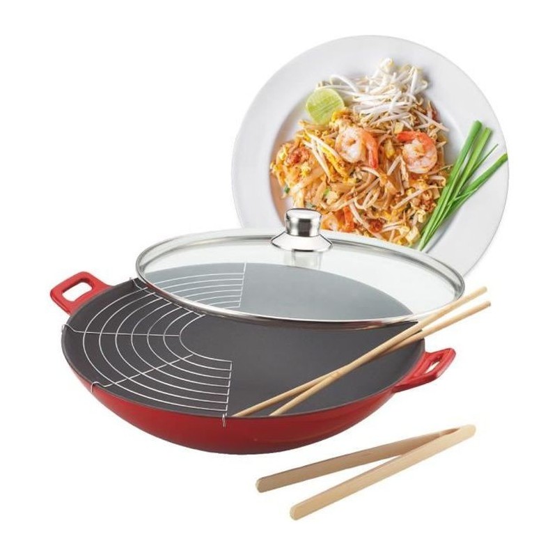 BAUMALU Wok fonte - 36 cm - Rouge