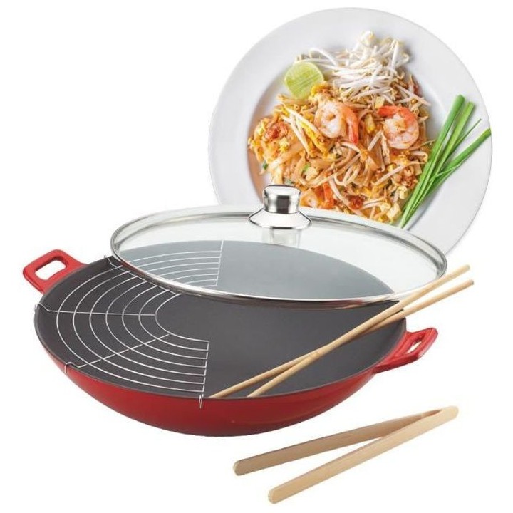 BAUMALU Wok fonte - 36 cm - Rouge