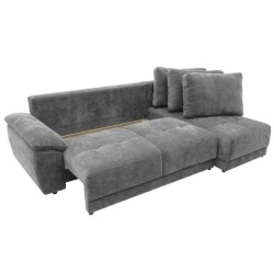 Canapé d'angle convertible réversible ARIEL - Tissu Gris anthracite + 2 coussins - Coffre de rangement - L 263 x P 150 x H 88