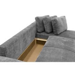 Canapé d'angle convertible réversible ARIEL - Tissu Gris anthracite + 2 coussins - Coffre de rangement - L 263 x P 150 x H 88