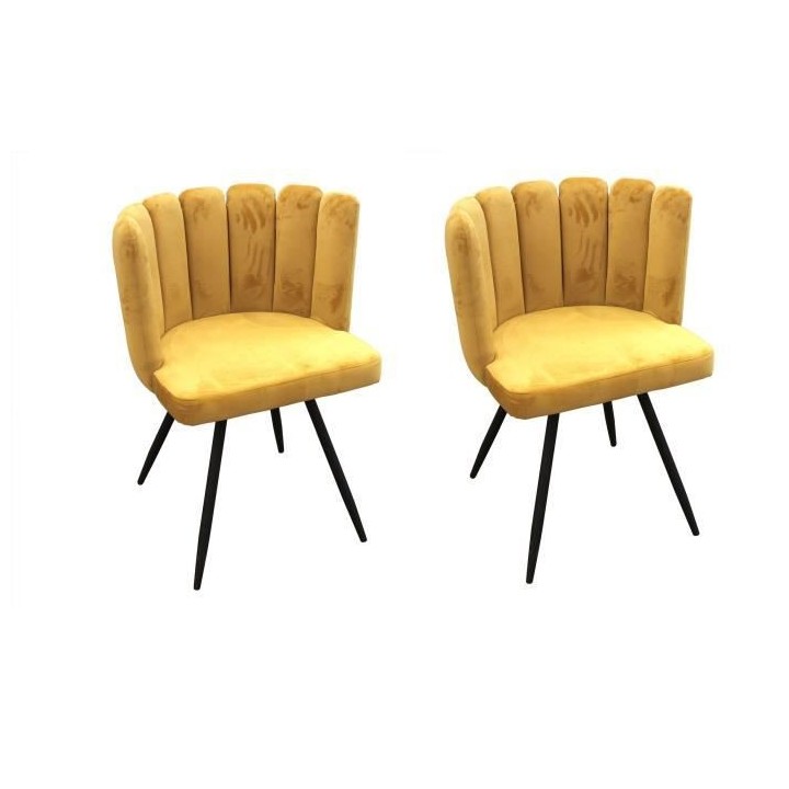 ARIEL Lot de 2 Chaises velours - Jaune - Pieds métal