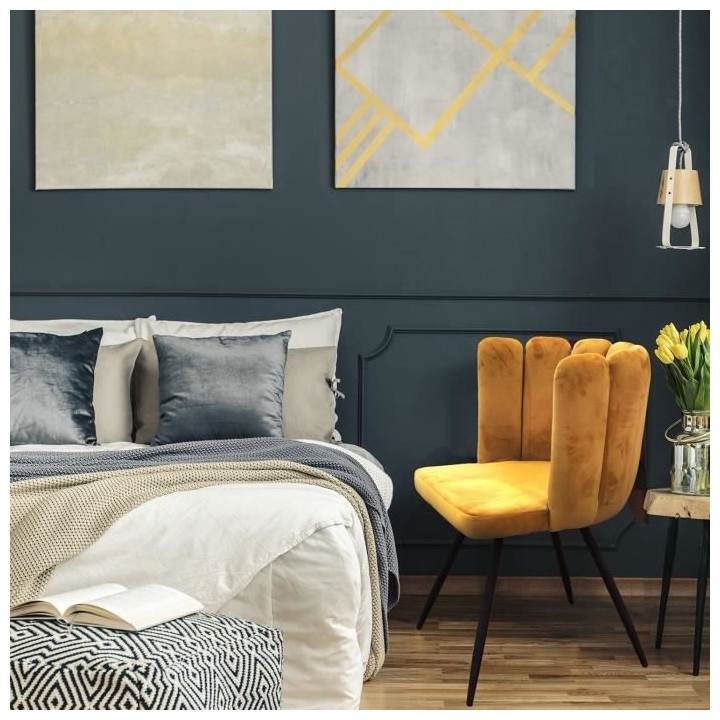 ARIEL Lot de 2 Chaises velours - Jaune - Pieds métal