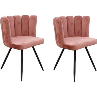 ARIEL Lot de 2 Chaises velours rose - Pieds métal