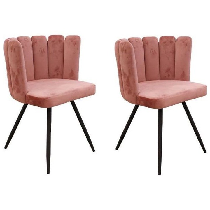 ARIEL Lot de 2 Chaises velours rose - Pieds métal