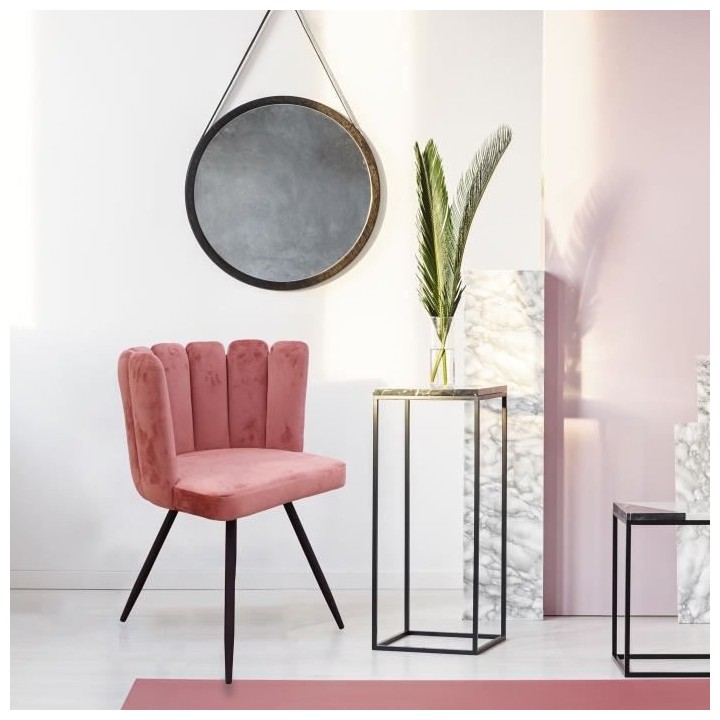 ARIEL Lot de 2 Chaises velours rose - Pieds métal