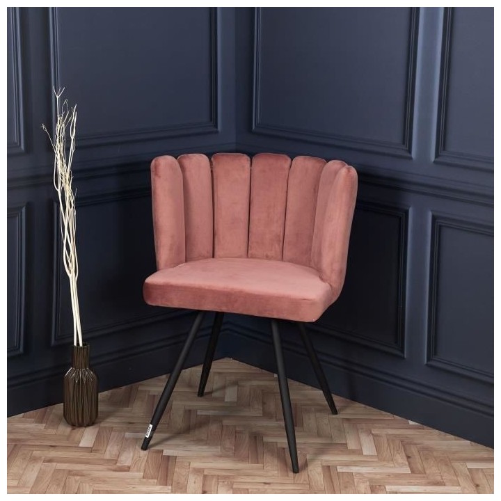ARIEL Lot de 2 Chaises velours rose - Pieds métal