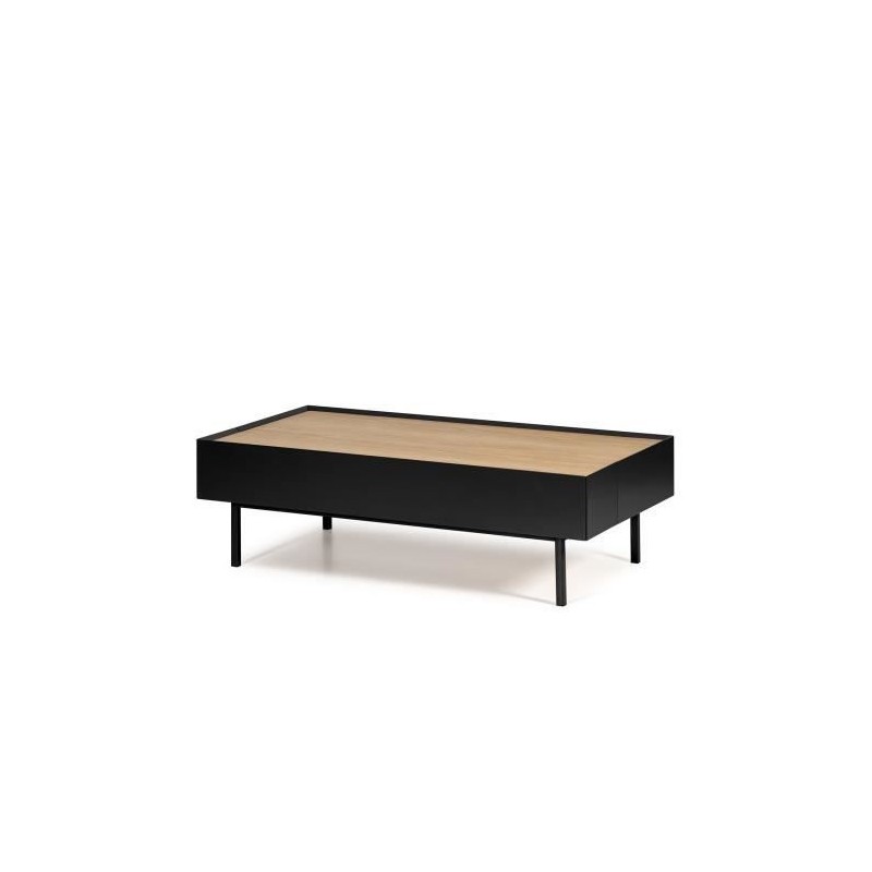 ARISTA Table basse 2 tiroirs - Décor chene et noir - L 110 x P 60 x H 34 cm