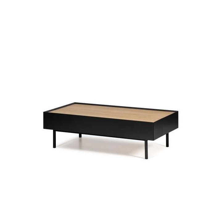 ARISTA Table basse 2 tiroirs - Décor chene et noir - L 110 x P 60 x H