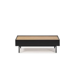 ARISTA Table basse 2 tiroirs - Décor chene et noir - L 110 x P 60 x H 34 cm