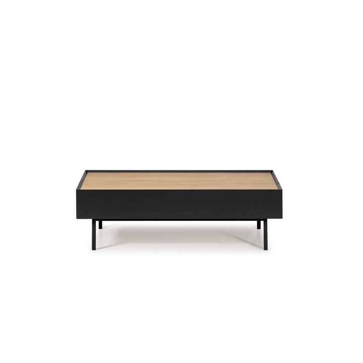 ARISTA Table basse 2 tiroirs - Décor chene et noir - L 110 x P 60 x H