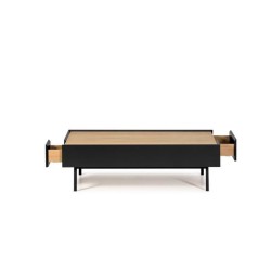 ARISTA Table basse 2 tiroirs - Décor chene et noir - L 110 x P 60 x H 34 cm