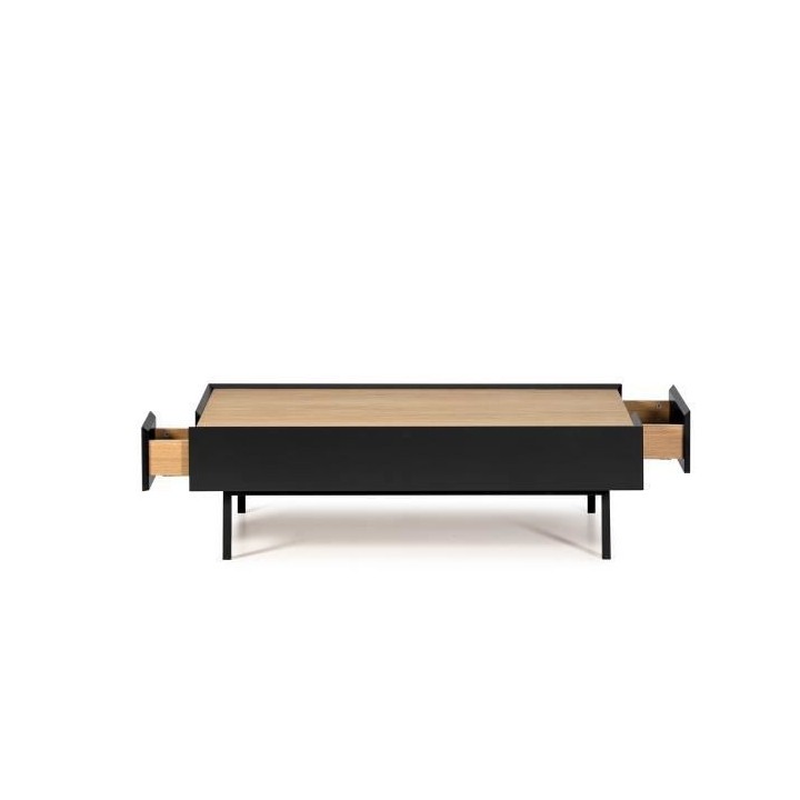ARISTA Table basse 2 tiroirs - Décor chene et noir - L 110 x P 60 x H