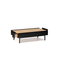 ARISTA Table basse 2 tiroirs - Décor chene et noir - L 110 x P 60 x H 34 cm