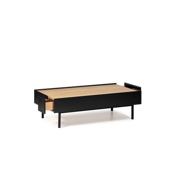 ARISTA Table basse 2 tiroirs - Décor chene et noir - L 110 x P 60 x H