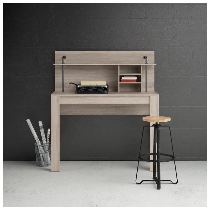 Bureau droit - Décor chene truffe - L 149,8 x P 60,01 x H 167,2 cm -