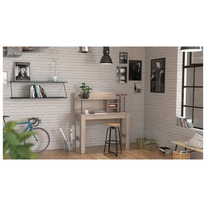 Bureau droit - Décor chene truffe - L 149,8 x P 60,01 x H 167,2 cm -