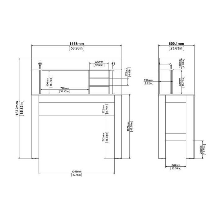 Bureau droit - Décor chene truffe - L 149,8 x P 60,01 x H 167,2 cm -