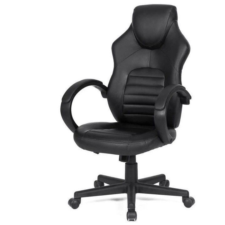 Chaise de bureau gaming - Simili noir - L 58 x P 70 x H 98-116 cm - AR