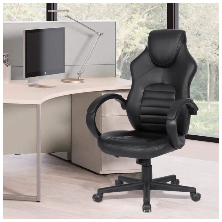 Chaise de bureau gaming - Simili noir - L 58 x P 70 x H 98-116 cm - AR