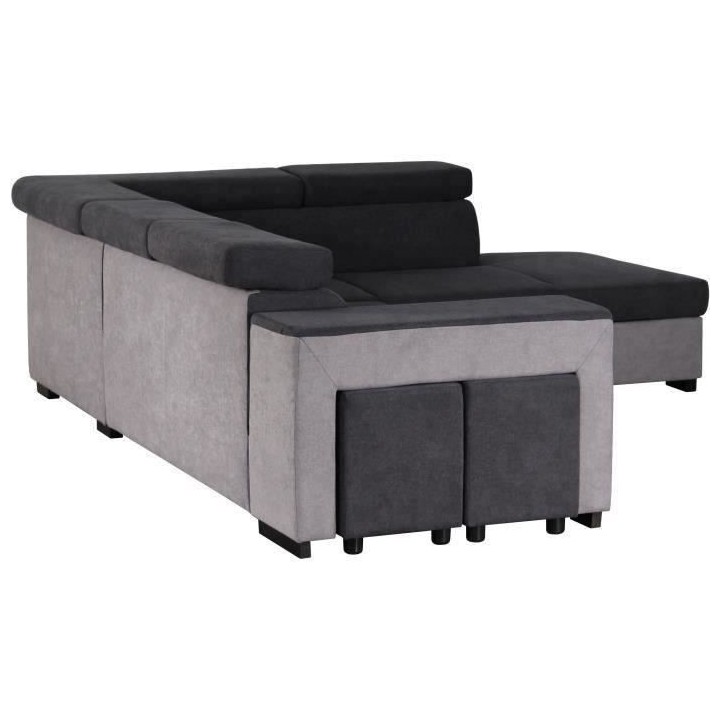 Canapé d'angle droit convertible + coffre 5 places - Tissu gris - L 2