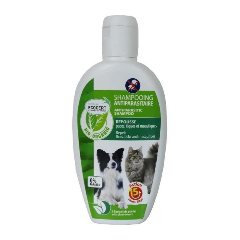 VETOCANIS Shampoing anti-puces et anti-tiques Bio - 200 ml - Contrôlé ECOCERT - Pour chat et chien