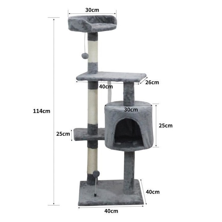 Arbre a chat JASPER - 40 x 40 x 114 cm - Gris