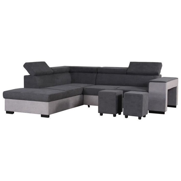 Canapé d'angle gauche convertible + coffre 5 places - Tissu gris - L