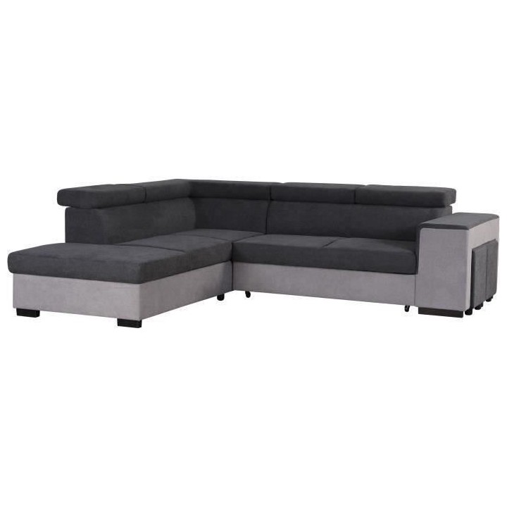 Canapé d'angle gauche convertible + coffre 5 places - Tissu gris - L