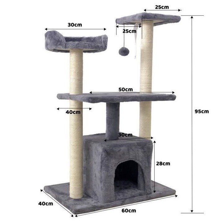Arbre a chat ROMY - 60x40x95cm - Gris