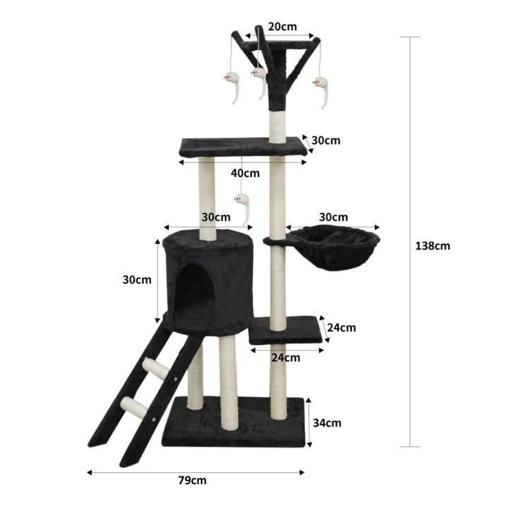 JIPSY - Arbre a chat - 79 x 34 x 138 cm - Noir