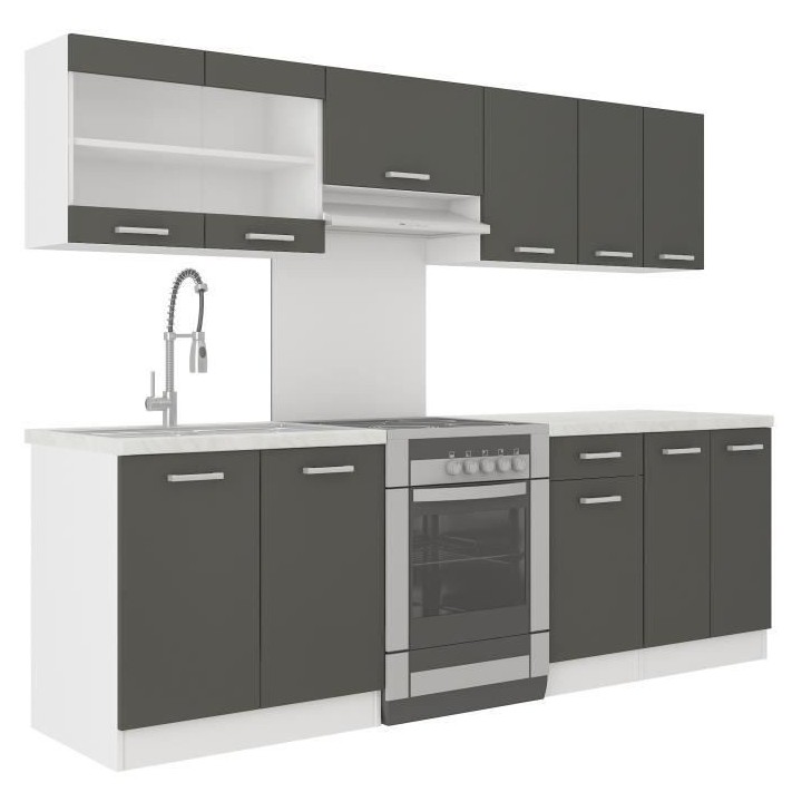 ULTRA Cuisine complete avec plan de travail L 2m40 - 7 éléments -Gri