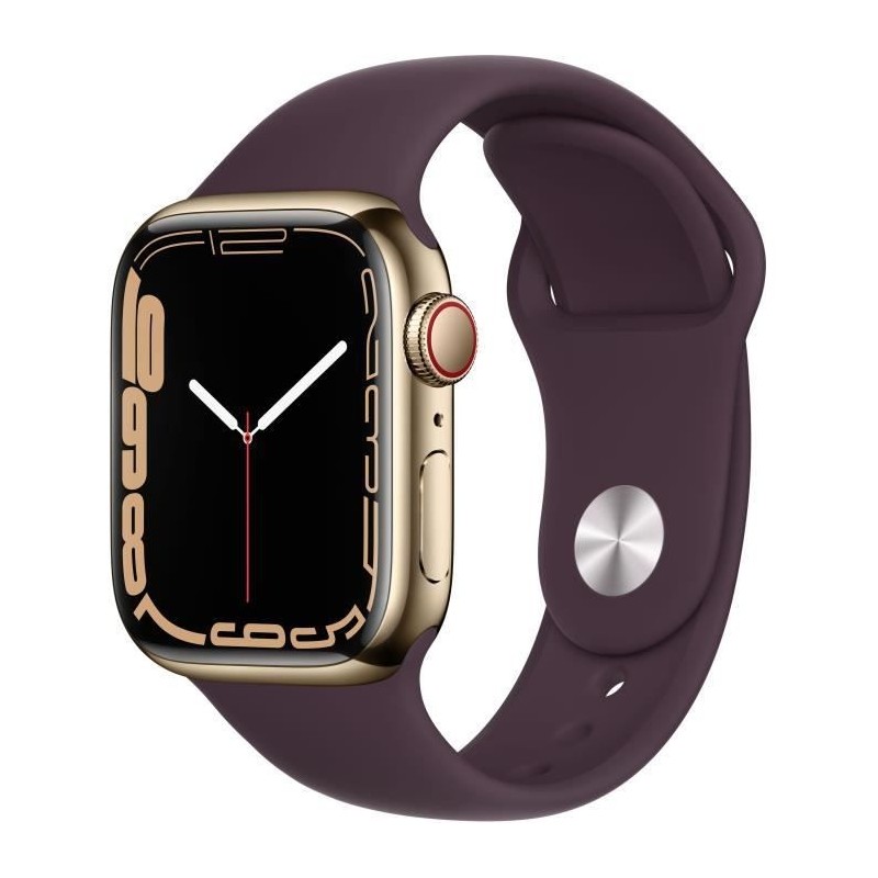 Apple Watch Series 7 GPS + Cellular - 41mm - Boîtier Gold Stainless Steel - Bracelet Dark Cherry Sport Band